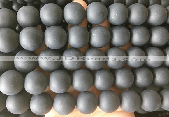 LSBS699 15 inches 16mm round matte black agate gemstone beads wholesale