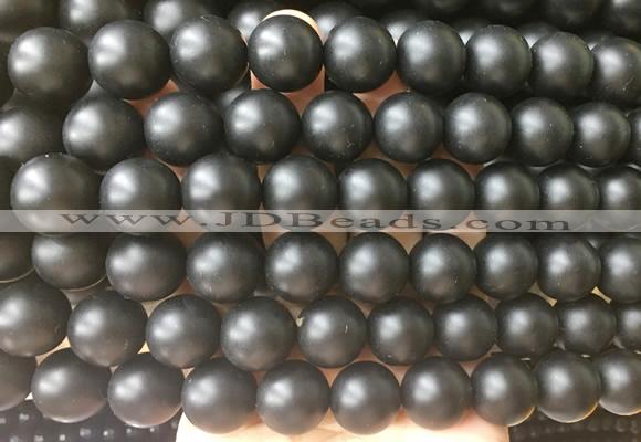 LSBS702 15 inches 14mm round matte black agate gemstone beads wholesale