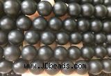 LSBS703 15 inches 16mm round matte black agate gemstone beads wholesale