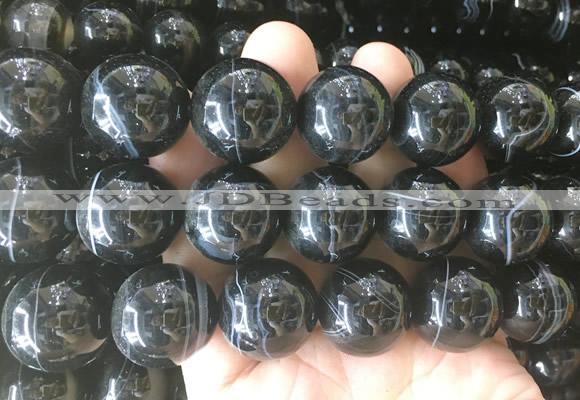 LSBS713 15 inches 20mm round banded black agate gemstone beads wholesale