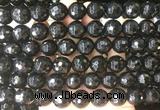 LSBS714 15 inches 14mm faceted round black agate gemstone beads wholesale