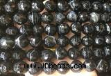 LSBS718 15 inches 14mm faceted round banded black agate gemstone beads wholesale