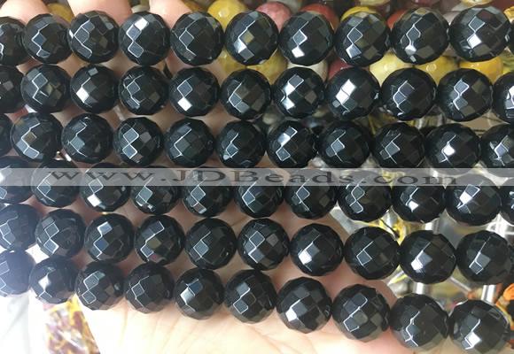 LSBS953 15 inches 14mm faceted round black agate gemstone beads wholesale