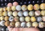 LSBS954 15 inches 14mm faceted round yellow crazy lace agate gemstone beads wholesale