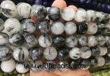 LSBS957 15 inches 14mm faceted round black rutilated quartz gemstone beads wholesale