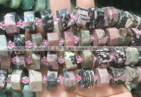 NGBS221 15 inches 10*14mm - 12*16mm faceted nuggets rhodonite beads