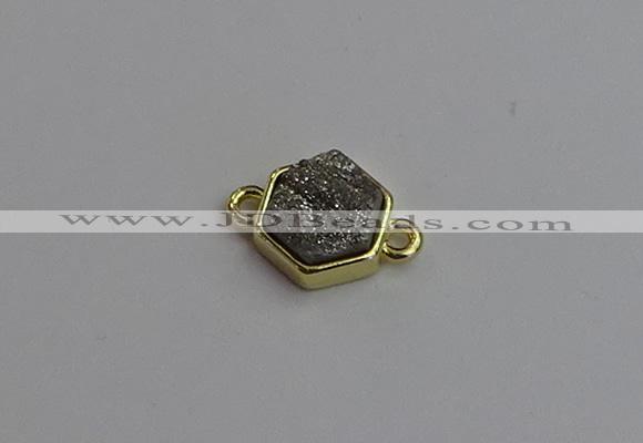NGC5850 12*12mm hexagon plated druzy agate connectors wholesale