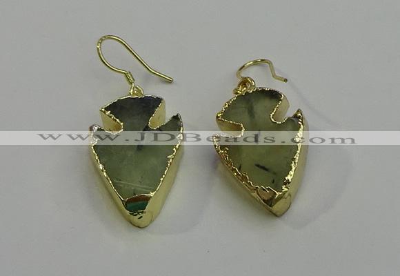 NGE5006 18*25mm - 20*30mm arrowhead green rutilated quartz earrings