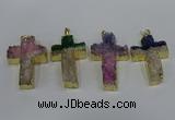 NGP4182 30*48mm - 32*50mm cross druzy quartz pendants wholesale