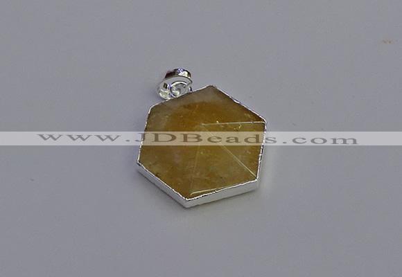 NGP6823 24*25mm hexagon citrine gemstone pendants wholesale