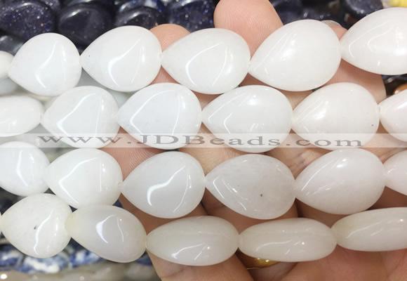 TRBS110 15 inches 13*18mm flat teardrop White jade beads wholesale