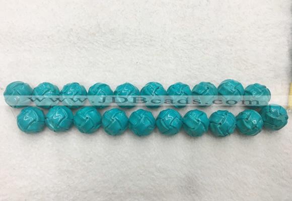 WBBS56 20mm carved round loose howlite turquoise gemstone beads wholesale