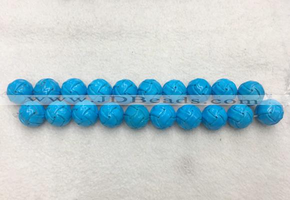WBBS62 20mm carved round loose howlite turquoise gemstone beads wholesale